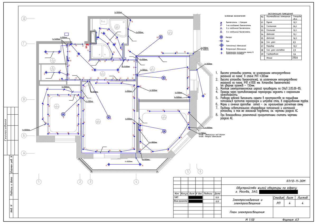 Исполнительная схема электромонтажных работ